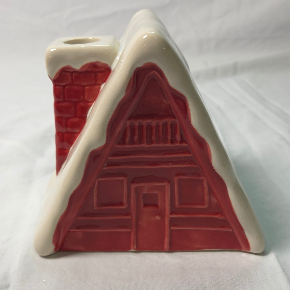 Room Essentials Ceramic A-Frame Cabin Taper Candle Holder Red White Winter Decor